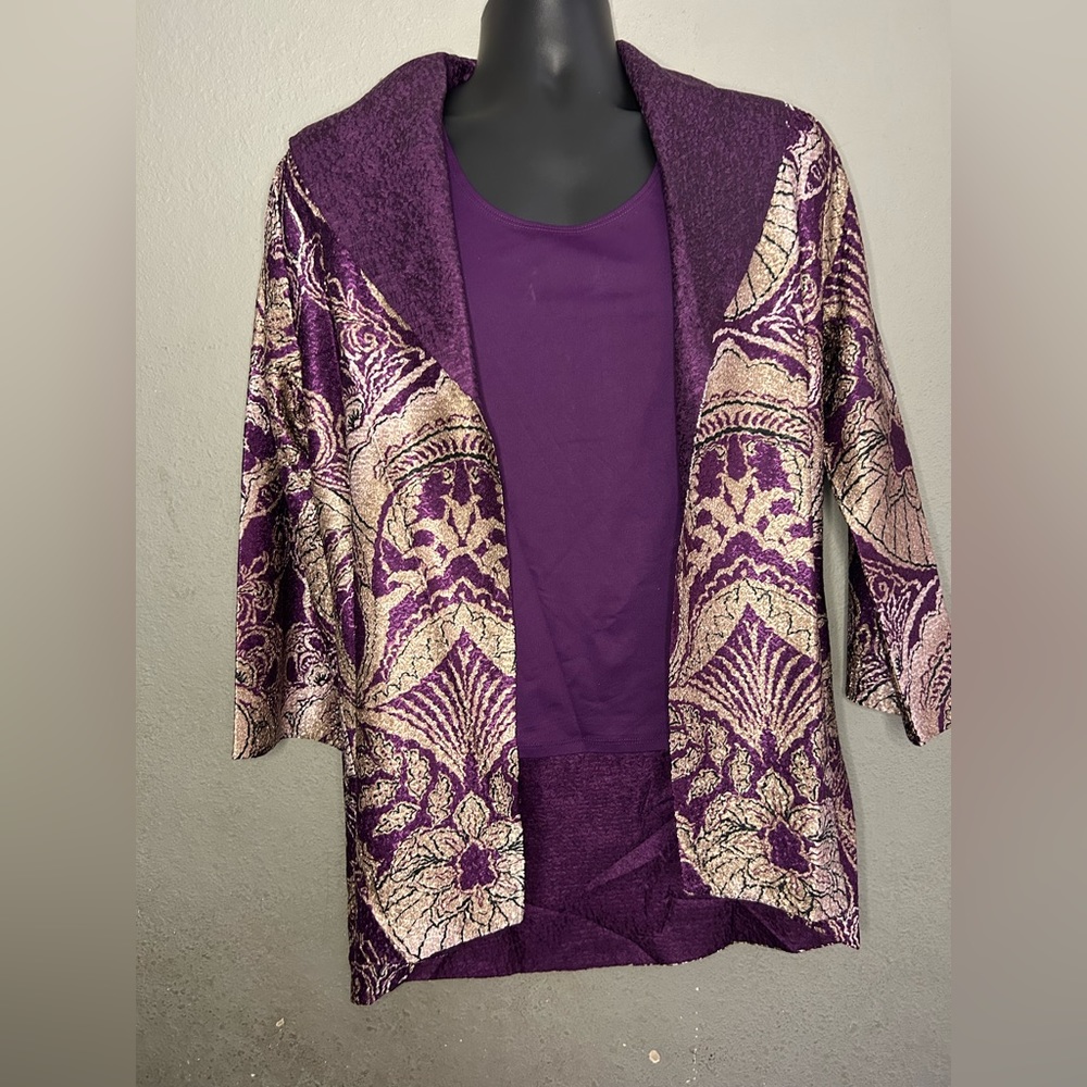 Chico’s Reversible Purple-Printed Crushed Velvet Jacket